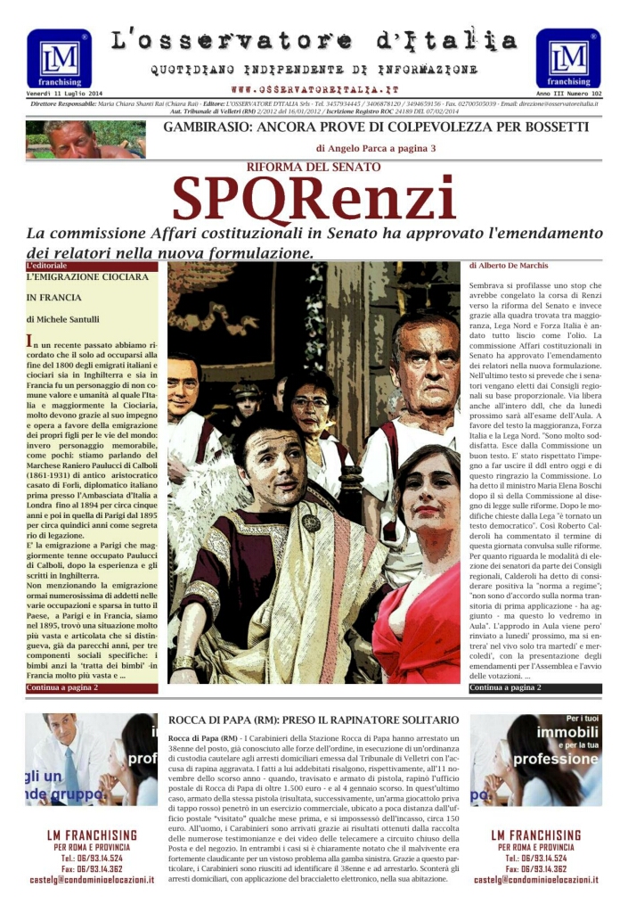L'osservatore d'Italia edizione del 11 Luglio 2014